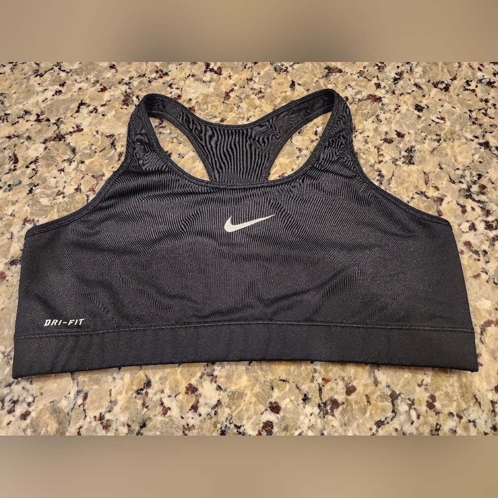 Nike Women's XL Racerback Sport Bra Black White Swoosh and Letters